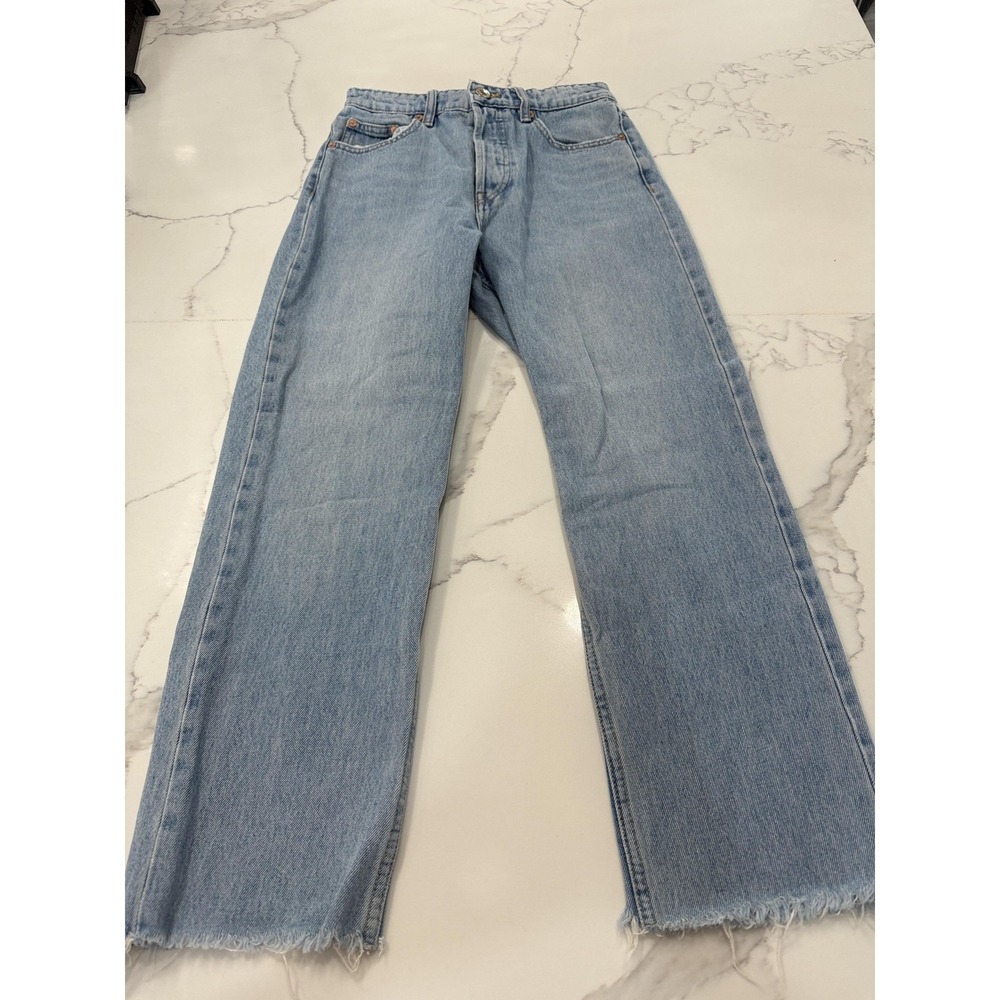 Zara Jeans Womens 4 Blue High Rise Straight Leg Raw Hem Light Wash Denim